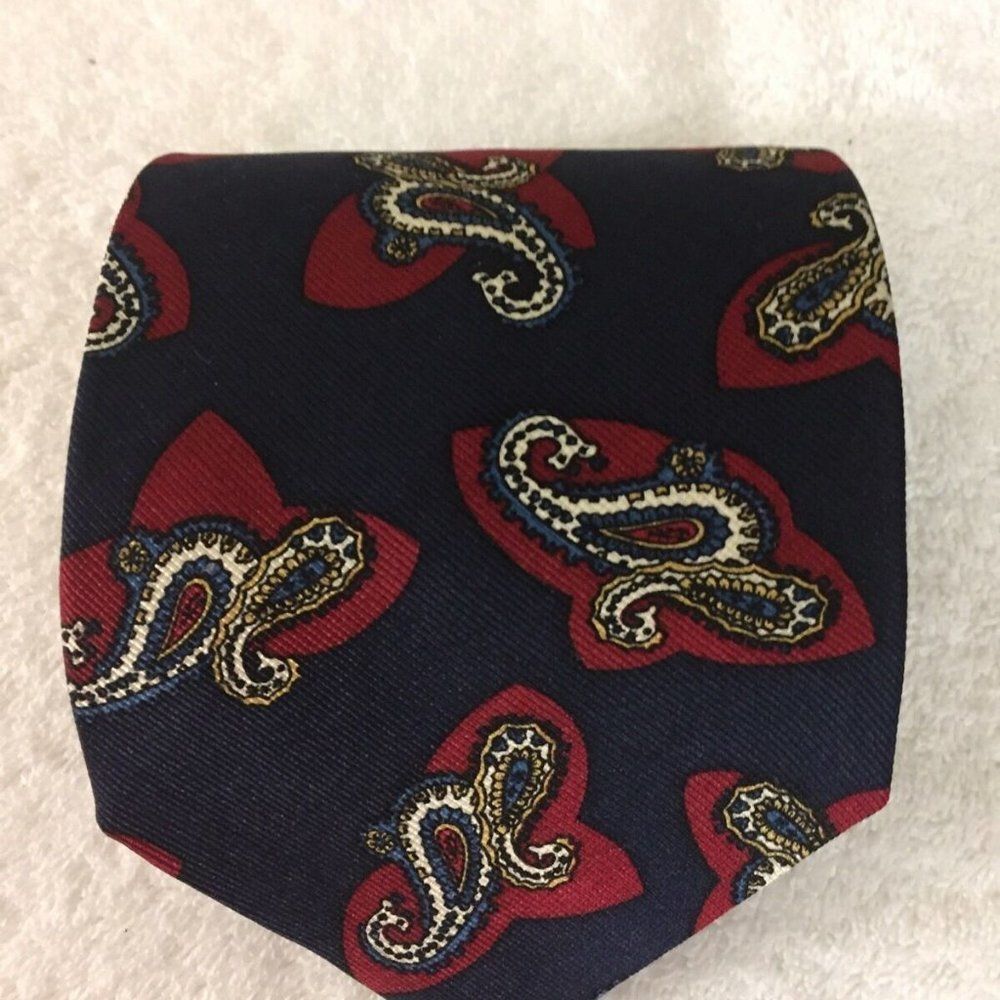 Jacques Estier Mens Tie Silk Necktie Tie Navy Red